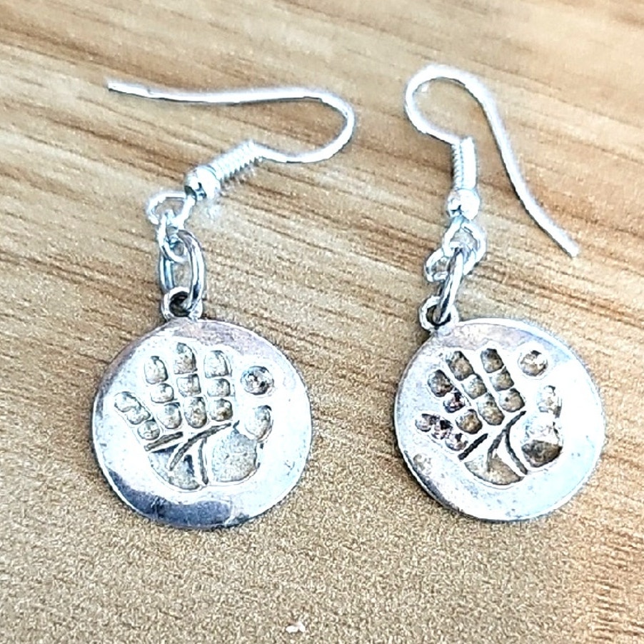 Chic Sterling Silver 925 Handprint Drop Earrings Pre Owned Dime Sized
